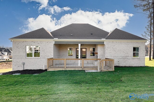 66 Natures Ridge Way, Huntsville, AL 35803 - rear view of property with brick siding, a lawn, ceiling fan, and roof with shingles