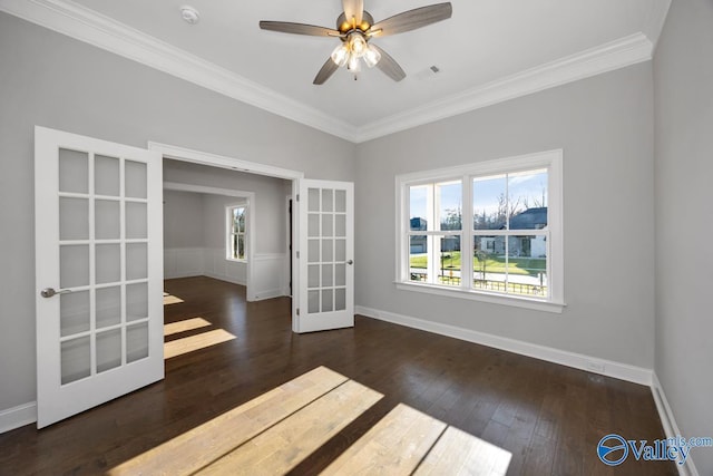 66 Natures Ridge Way, Huntsville, AL 35803 - spare room featuring french doors, healthy amount of natural light, ornamental molding, and hardwood / wood-style flooring