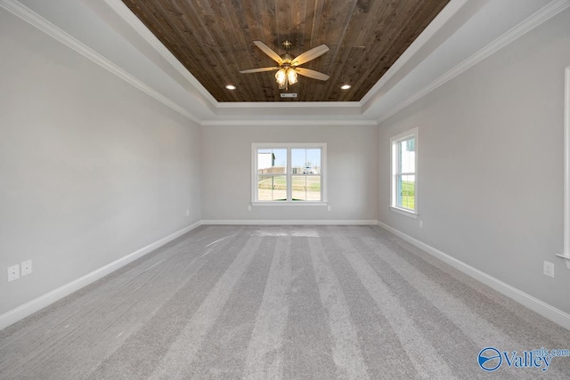 66 Natures Ridge Way, Huntsville, AL 35803 - carpeted spare room with wooden ceiling, a raised ceiling, ceiling fan, crown molding, and recessed lighting