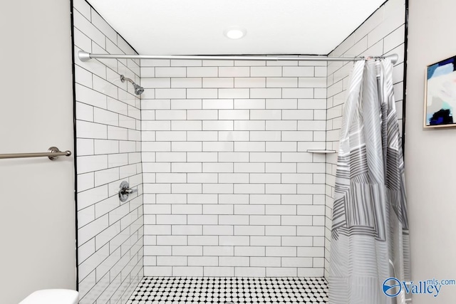 bathroom featuring a shower stall and toilet