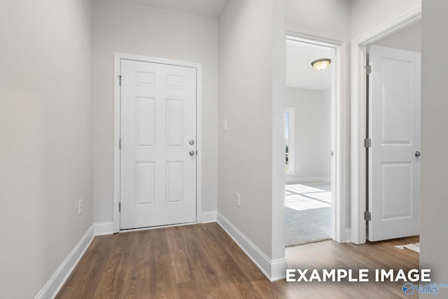 interior space with dark wood-type flooring