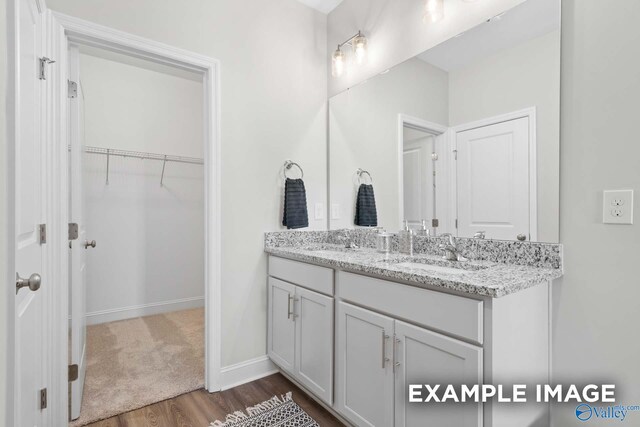 bathroom with hardwood / wood-style floors and vanity