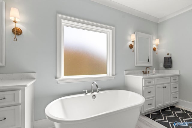 bathroom featuring a washtub, a wealth of natural light, and vanity