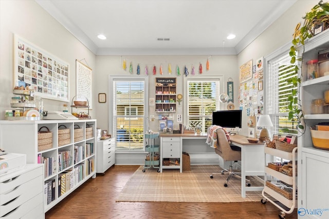 office space featuring hardwood / wood-style floors