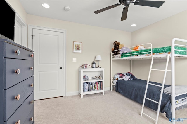 bedroom with carpet flooring and ceiling fan