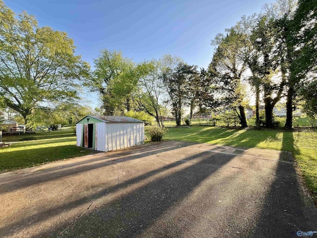 view of yard with an outdoor structure and a storage unit
