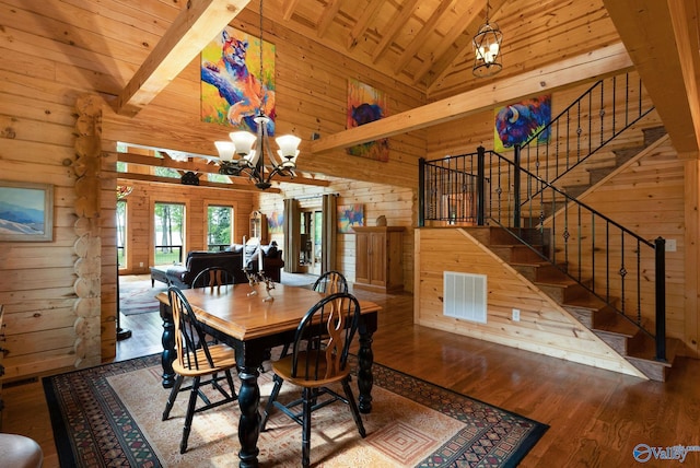 420 County Road 496, Centre, AL 35960 - dining area featuring wooden ceiling, stairs, and wooden walls