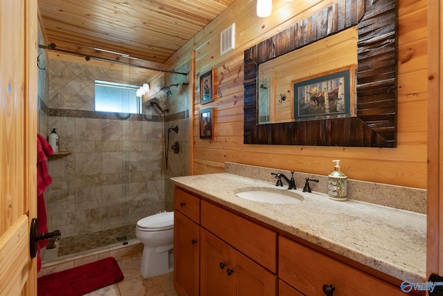 420 County Road 496, Centre, AL 35960 - bathroom with toilet, a shower stall, wood walls, and vanity