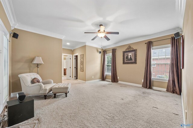 230 Knotting Pl, Madison, AL 35758 - sitting room with ornamental molding, ceiling fan, plenty of natural light, and carpet