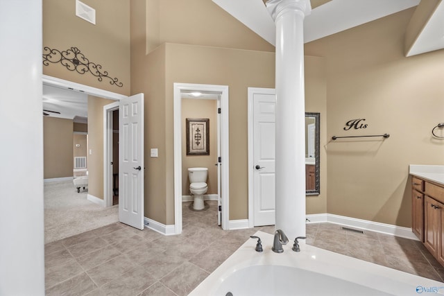 230 Knotting Pl, Madison, AL 35758 - full bath with vanity, a bath, decorative columns, and tile patterned floors