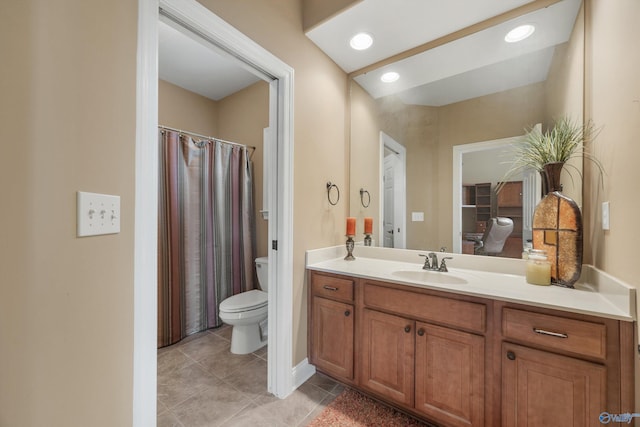 230 Knotting Pl, Madison, AL 35758 - bathroom with vanity, tile patterned floors, and a shower with curtain