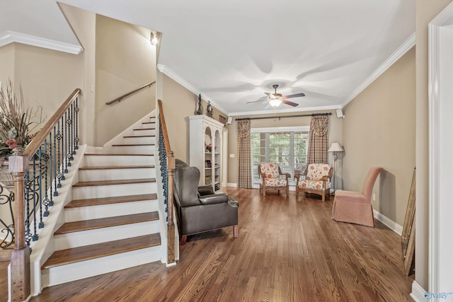 230 Knotting Pl, Madison, AL 35758 - stairway with a ceiling fan, crown molding, and wood finished floors