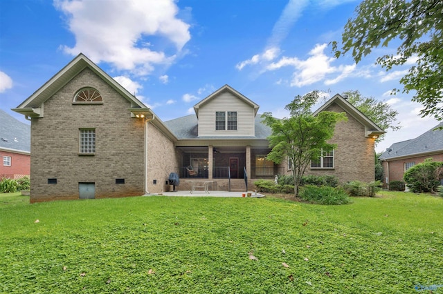 230 Knotting Pl, Madison, AL 35758 - back of property featuring crawl space, a patio area, brick siding, a lawn, and a ceiling fan