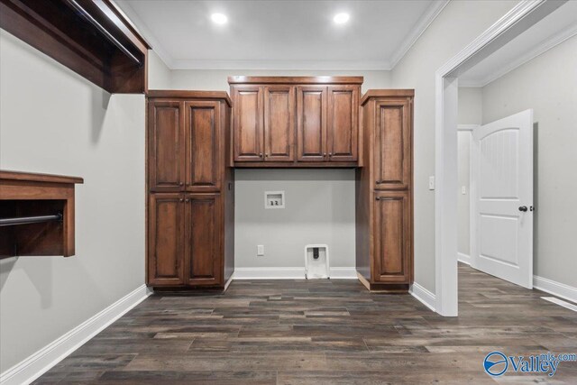 545 Pan Creek Rd, Baileyton, AL 35019 - interior space featuring hookup for a washing machine, recessed lighting, laundry area, ornamental molding, and dark wood-style flooring