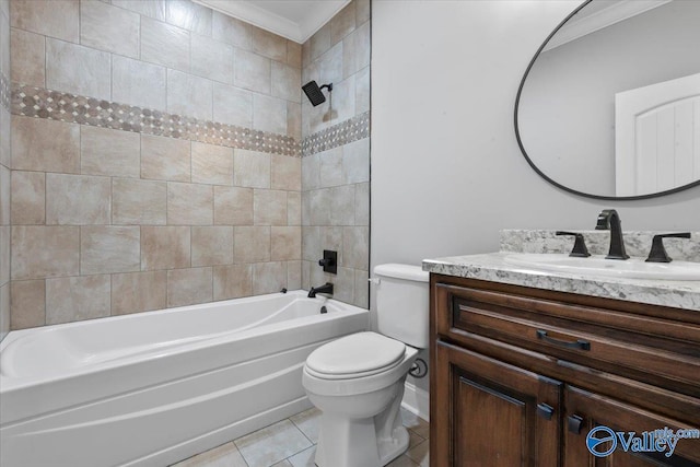 545 Pan Creek Rd, Baileyton, AL 35019 - full bathroom with shower / tub combination, vanity, toilet, ornamental molding, and tile patterned flooring