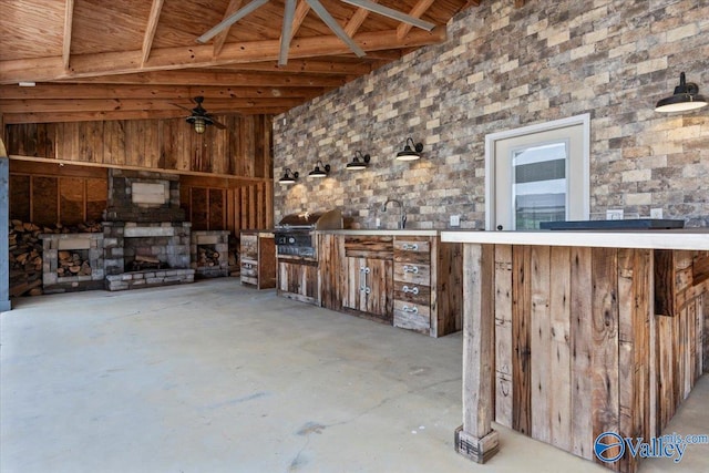 545 Pan Creek Rd, Baileyton, AL 35019 - exterior space with beam ceiling, high vaulted ceiling, and concrete flooring