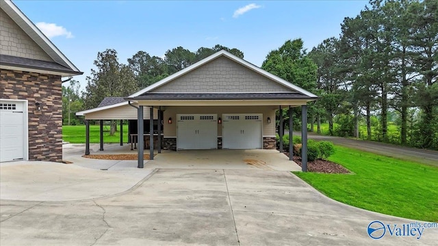545 Pan Creek Rd, Baileyton, AL 35019 - view of home's exterior with a lawn, a detached garage, and stone siding