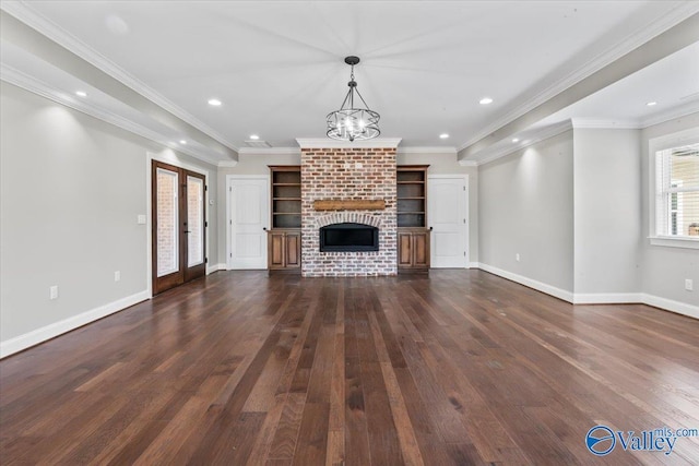 545 Pan Creek Rd, Baileyton, AL 35019 - unfurnished living room featuring dark wood-type flooring, a chandelier, recessed lighting, and baseboards