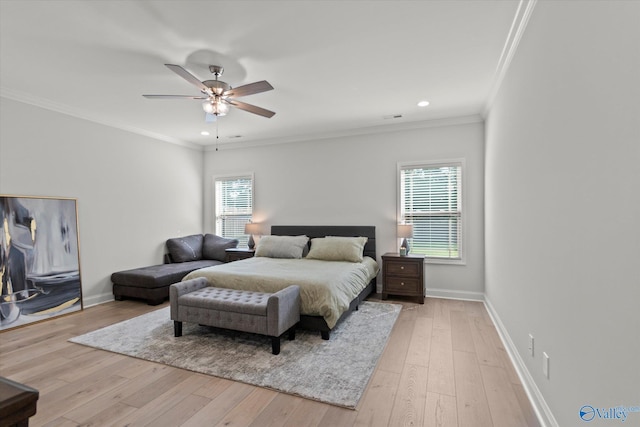 9045 Redstone Square Dr, Huntsville, AL 35824 - bedroom with multiple windows, light wood finished floors, ornamental molding, recessed lighting, and ceiling fan