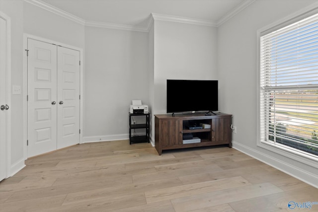 9045 Redstone Square Dr, Huntsville, AL 35824 - living room with ornamental molding, light wood-style flooring, and healthy amount of natural light