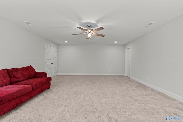 9045 Redstone Square Dr, Huntsville, AL 35824 - living room with a ceiling fan, light carpet, and recessed lighting