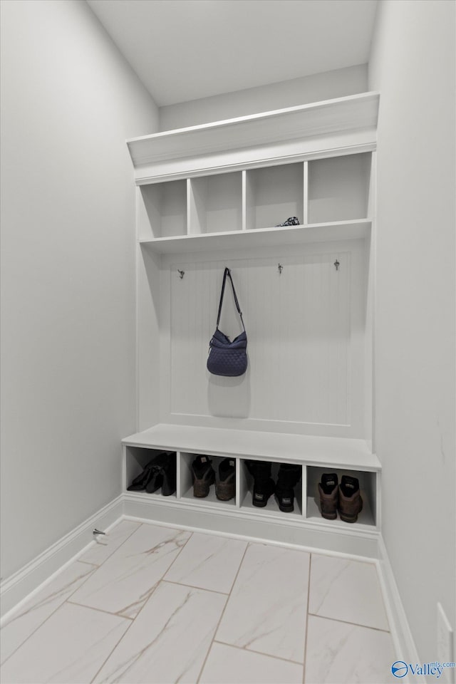 9045 Redstone Square Dr, Huntsville, AL 35824 - mudroom featuring marble look tile flooring and baseboards