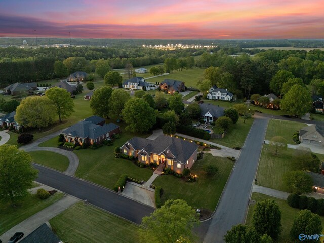 aerial view at dusk of a residential view