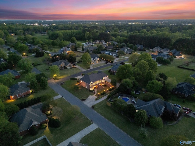 aerial view at dusk of a residential view