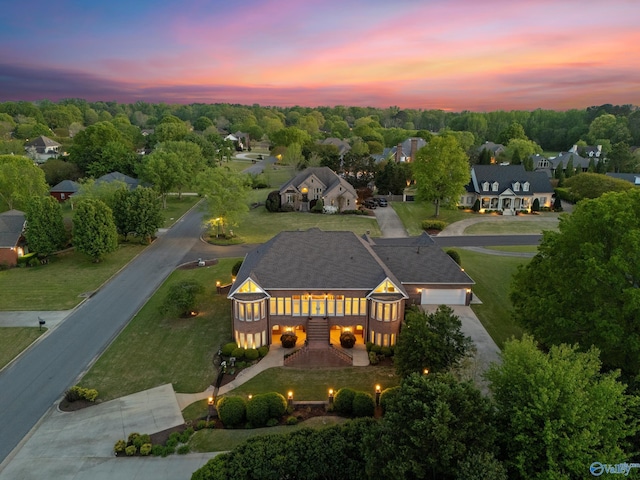 aerial view at dusk of a residential view