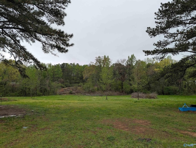 view of yard with a forest view