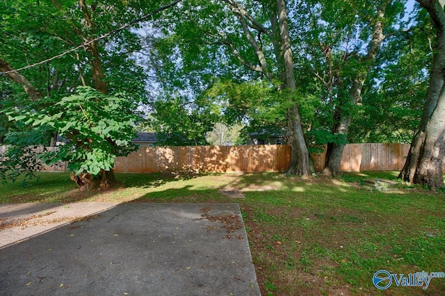 view of yard with a patio and fence