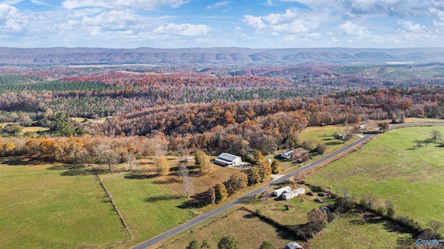 bird's eye view featuring a mountain view and a rural view