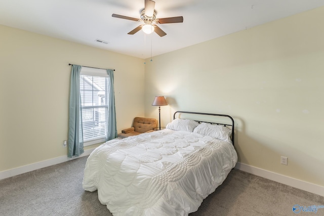 bedroom featuring carpet flooring and ceiling fan