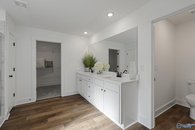 24139 Patriot Dr, Athens, AL 35613 - bathroom with hardwood / wood-style flooring, vanity, and toilet