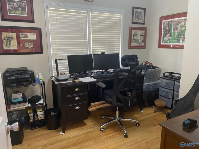 home office featuring light hardwood / wood-style flooring