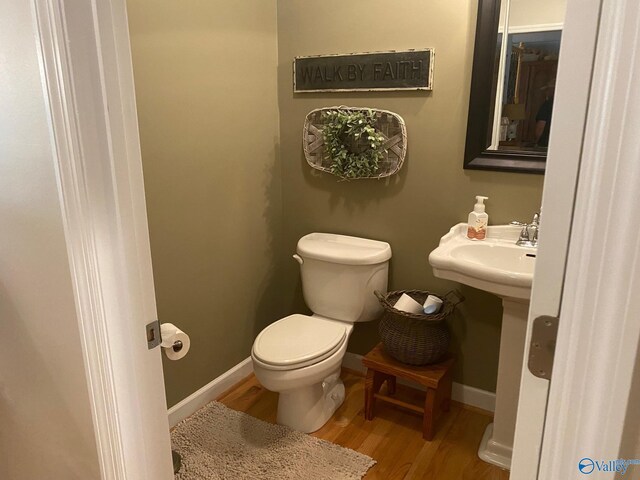 bathroom with sink, toilet, and wood-type flooring