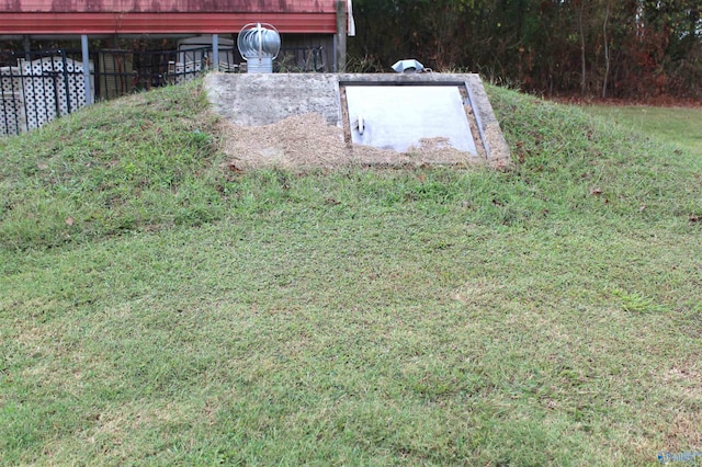 entry to storm shelter with a yard