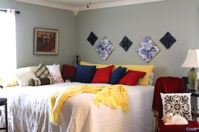 bedroom with ornamental molding