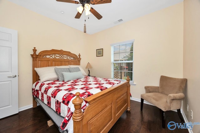 77 Valley Way Cir SE Unit 77, Huntsville, AL 35802 - bedroom featuring dark wood-style flooring, baseboards, and a ceiling fan