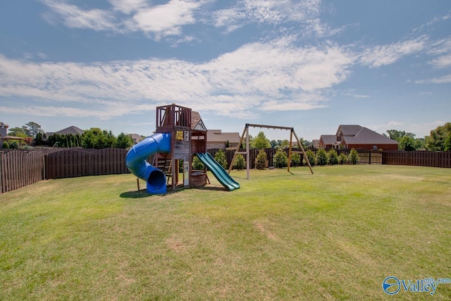 view of playground featuring a lawn