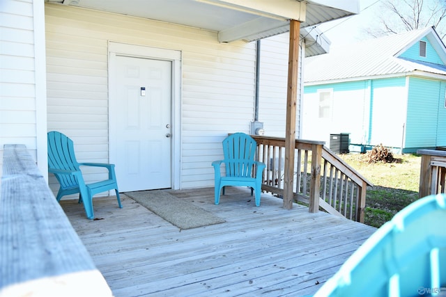 wooden terrace featuring central AC