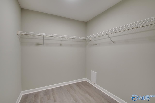 walk in closet with hardwood / wood-style flooring