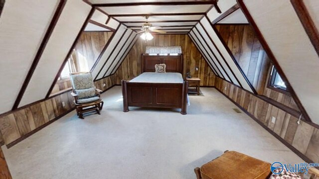 bedroom with wooden walls