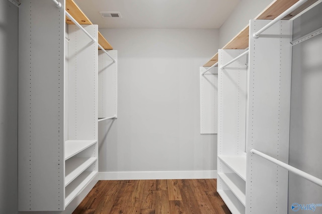 walk in closet featuring visible vents and wood finished floors