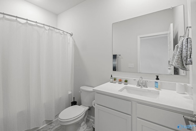 302 Shangrila Way, Meridianville, AL 35759 - full bath featuring vanity, marble finish flooring, toilet, and shower / bathtub combination with curtain