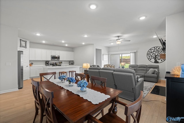 302 Shangrila Way, Meridianville, AL 35759 - dining area with light wood-type flooring, ceiling fan, baseboards, and recessed lighting