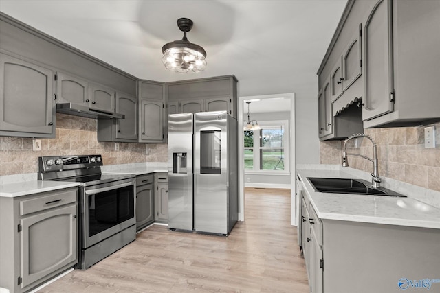 kitchen featuring sink, gray cabinets, and appliances with stainless steel finishes