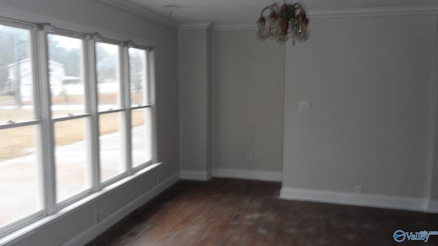 unfurnished room with ornamental molding, dark hardwood / wood-style floors, and a healthy amount of sunlight