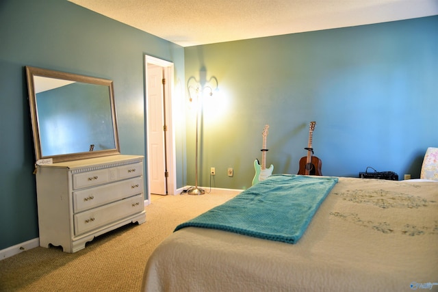 bedroom with light carpet