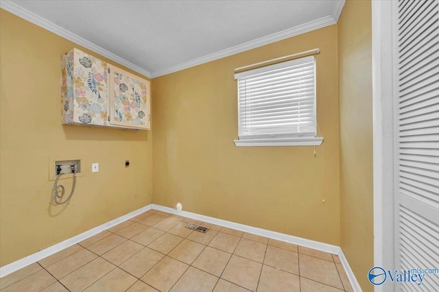 laundry area with visible vents, ornamental molding, laundry area, hookup for a washing machine, and hookup for an electric dryer